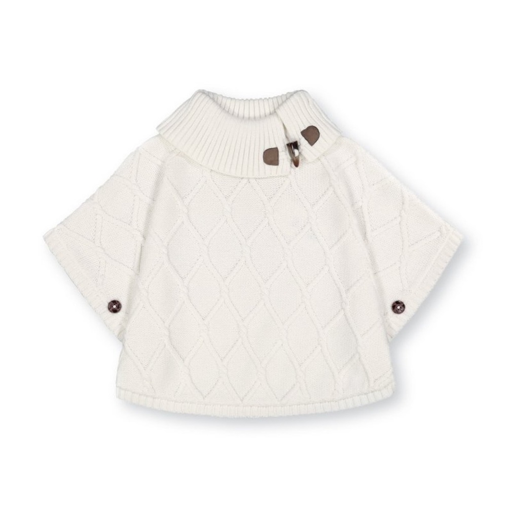 Hope & Henry Girls' Split Neck Sweater Cape (Soft White Lattice Cable, XX-Small)